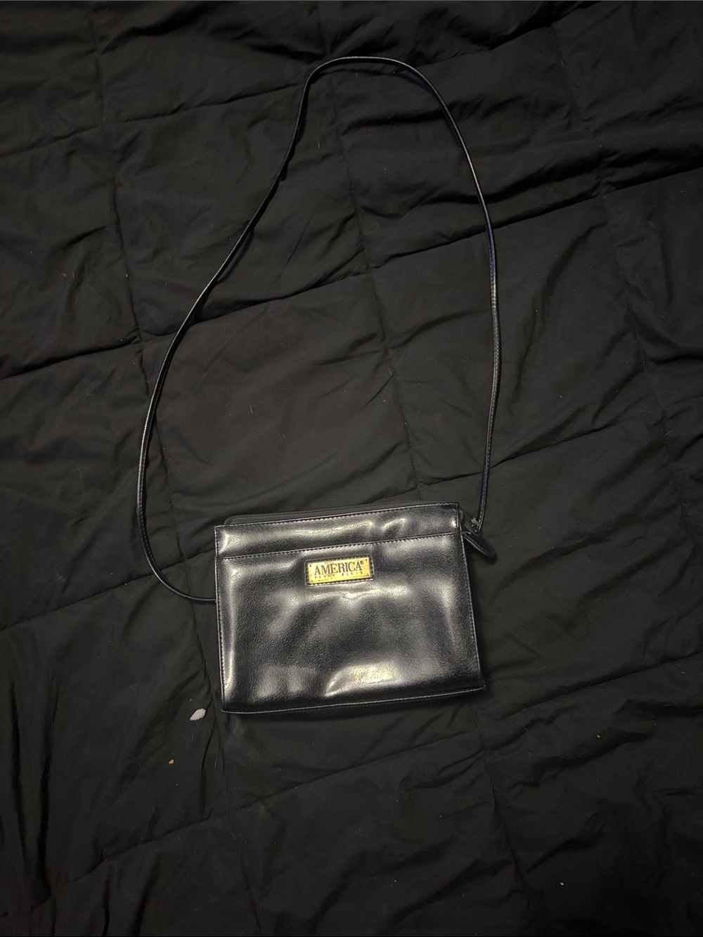 Perry Ellis Black Crossbody with Gold AMERICA Plaque